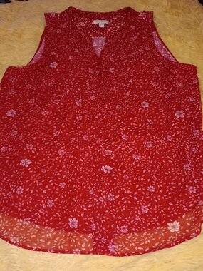 Charter Club Red Floral Lined Sleeveless Flowy V-Neck Blouse XXL